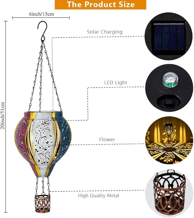 Starsoul Hot Air Balloon Solar Lantern with Flower Projection Metal Outdoor Waterproof Hot Air Balloon Solar Lights Hanging Lantern for Garden Yard Patio Decor by GreenHaven Gardens