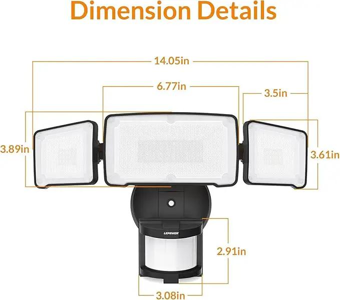 LEPOWER LED Motion Sensor Security Lights, 3 Head Motion Detected, 38W, 4200LM, Waterproof IP65, 5500K, Full Metal for Outdoor, Garage, Porch, Yard (Not Solar Powered, Black) by GreenHaven Gardens