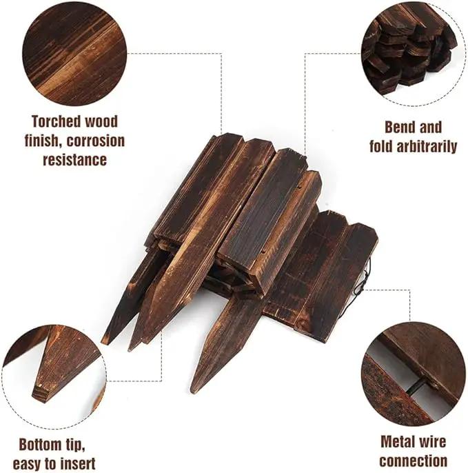 2 Pack Garden Wooden Fence Anti-Corrosive Outdoor Landscape Edging Flexible Decorative Border with a Pair of Gloves for Garden Yard Flower Tree Fence - 7.9'' H x 47'' L by GreenHaven Gardens