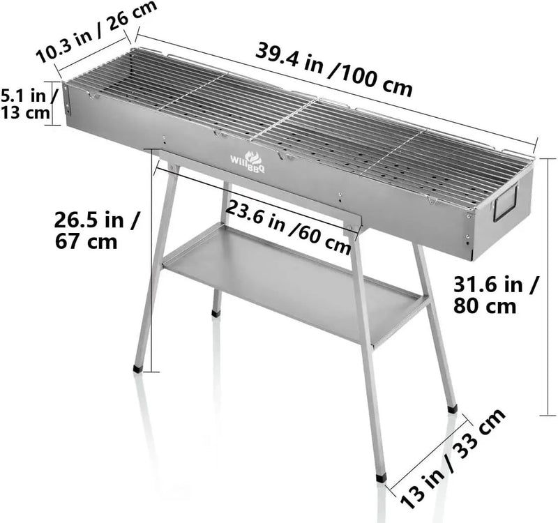 Charcoal Grills Commercial Quality Portable Multiple Size Hibachi BBQ Lamb Skewer Folded Camping Barbecue Grill for Garden Backyard Party Picnic Travel Outdoor Cooking Use(39.4x10.3x5.1 inch) by GreenHaven Gardens