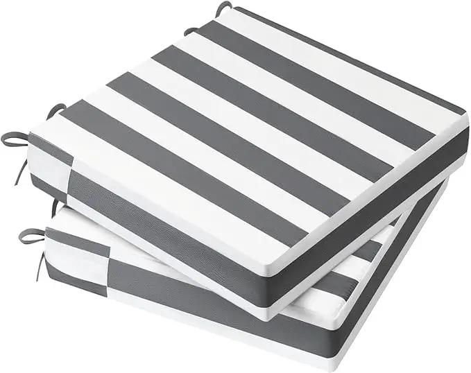AAAAAcessories Outdoor Seat Cushions for Chairs, Waterproof, Fade-Resistant Patio Furniture Replacement Cushions, 21" x 21" x 4", Set of 2, Gray Cabana Stripe by GreenHaven Gardens