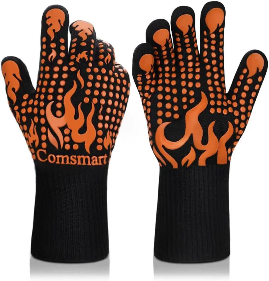 Comsmart BBQ Gloves, 1472°F Heat Resistant Grilling Gloves Silicone Non-Slip Oven Gloves Long Kitchen Gloves for Barbecue, Cooking, Baking, Short, Orange by GreenHaven Gardens
