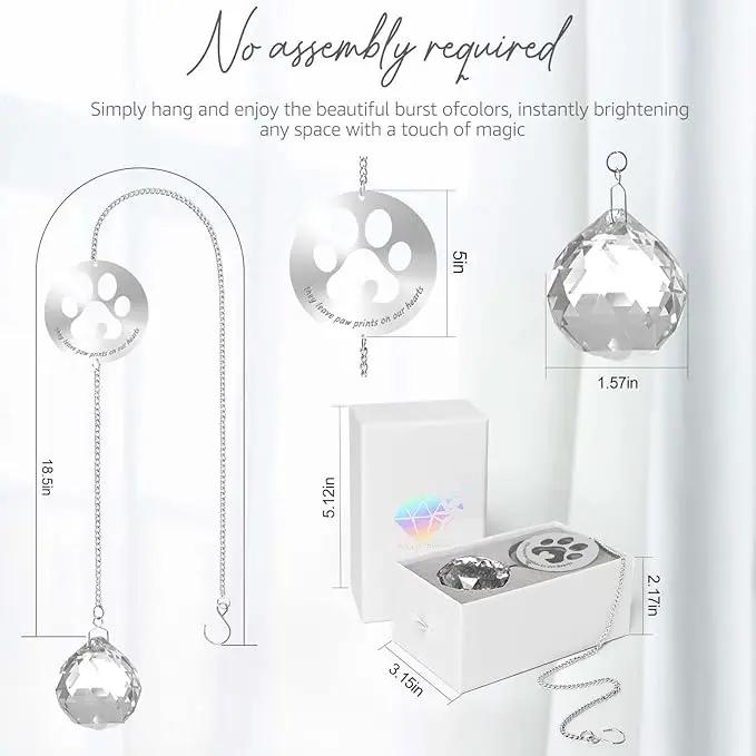 Dog Memorial Gifts, Unique Loss of Pet Sympathy Idea, Clear Crystal Ball Rainbow Suncatcher with Paw Print for Cat or Dog Remembrance and Bereavement by GreenHaven Gardens