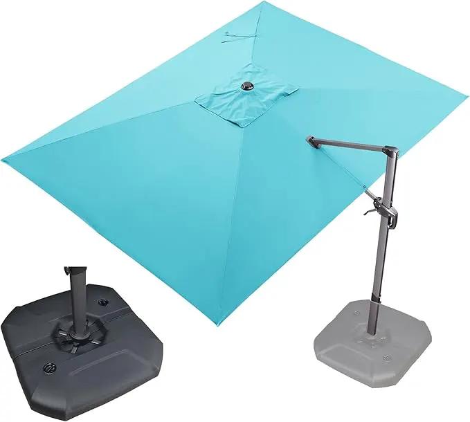 PURPLE LEAF 9' X 11.5' Patio Umbrella with Base Outdoor Cantilever Rectangle Umbrella Offset Umbrella with 360-degree Rotation for Garden Deck Pool Patio, Turquoise Blue by GreenHaven Gardens