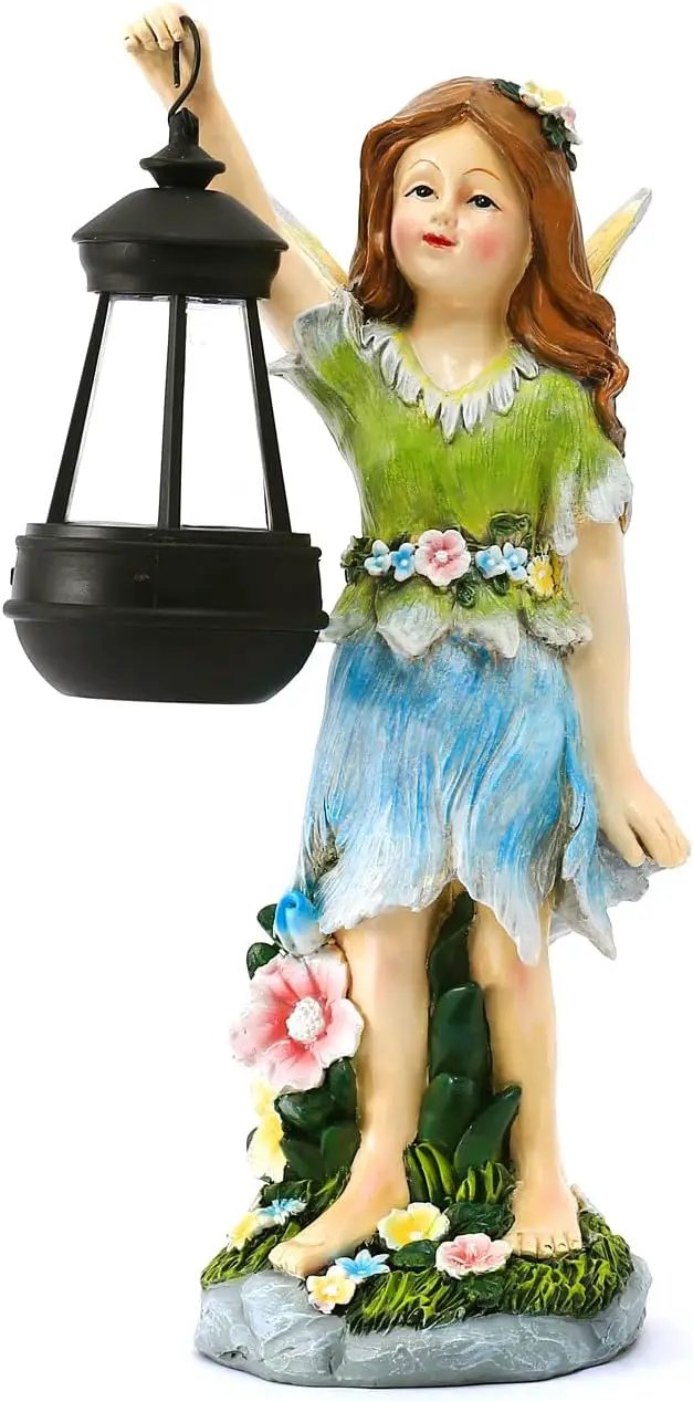 Fairy Garden Statue Solar Garden Fairy with Lantern Light Outdoor Garden Decoration Waterproof Solar Garden Sculpture for Patio Yard Lawn Gift for Mom Grandma by GreenHaven Gardens