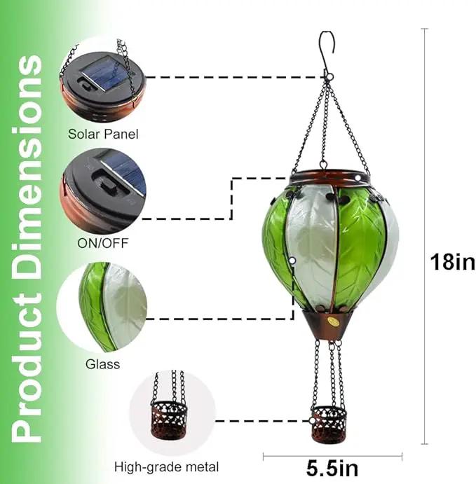 Hot Air Balloon Solar Lantern with Flickering Flame Hanging Solar Lanterns Outdoor Lights Waterproof Lanterns Decorative Garden Patio Yard Party Decor Gray&Light Green by GreenHaven Gardens