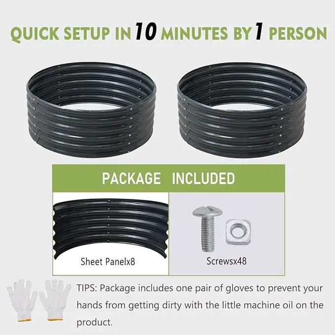 FORTUNO High Round Galvanized Raised Garden Bed Kit Box Dia 3 x H 1.5Ft (2 Pack) Metal Outdoor Flower Bed Steel Patio Ground Planter for Planting Vegetables and Herb, Dark Grey by GreenHaven Gardens
