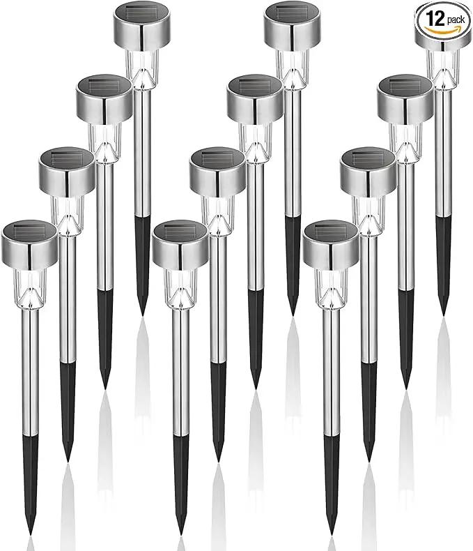 GIGALUMI Solar Lights Outdoor Waterproof, 12 Pack, Stainless Steel LED Solar Garden Lights for Patio, Lawn, Yard and Landscape, Cold White by GreenHaven Gardens