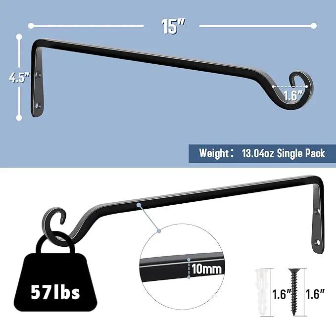 FEED GARDEN 15 Inch 2 Pack Hand-Forged Hanging Plant Bracket Heavy Duty Metal Plant Hangers for Outdoor Hanging Bird Feeders Lanterns Wind Chimes Black by GreenHaven Gardens