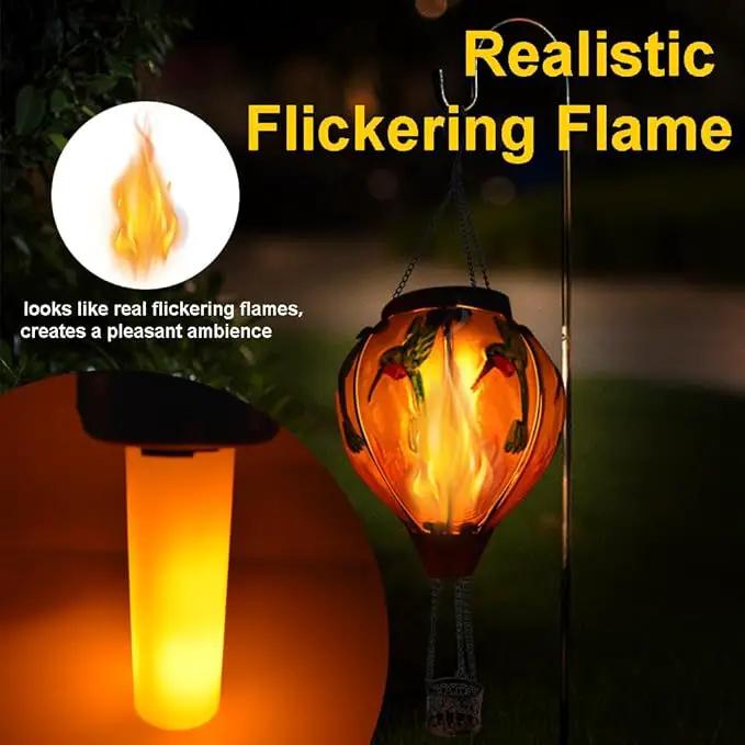 Hot Air Balloon Solar Lantern with Flickering Flame Hanging Solar Lanterns Outdoor Lights Waterproof Lanterns Decorative Garden Patio Yard Party Decor Hummingbirds&Pink Flowers by GreenHaven Gardens