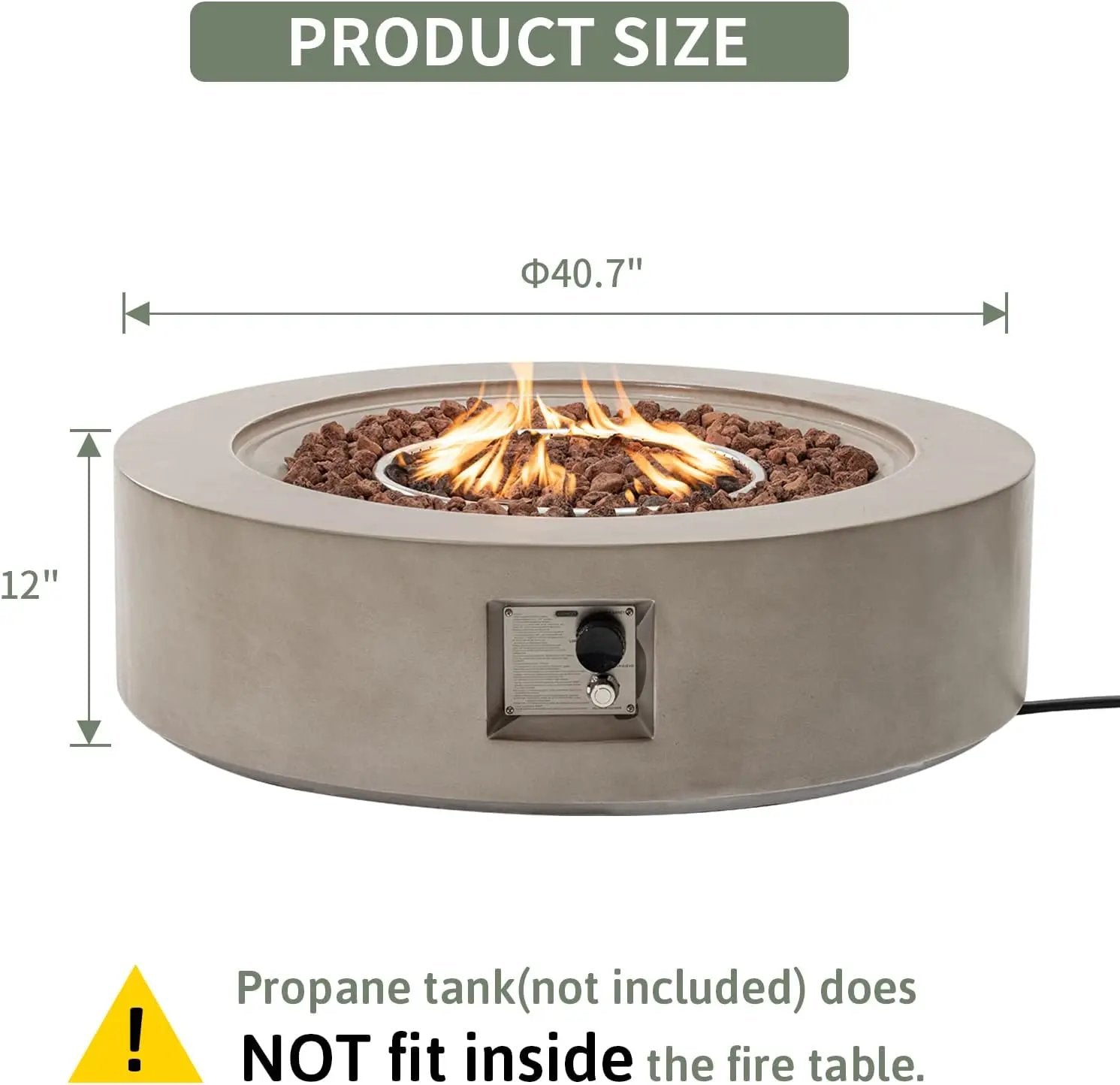 COSIEST 42 inch Outdoor Propane Fire Pit Coffee Table w Concrete Round Base Patio Heater, 50,000 BTU Stainless Steel Burner, Free Lava Rocks, Rain Cover(Gray) by GreenHaven Gardens