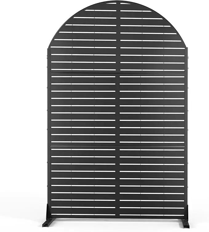 FENCY Metal Privacy Screen with Stand 72" H×47" W Outdoor Freestanding Privacy Panels, Arched Outdoor Privacy Screen for Deck Patio Balcony(Black-Louvered) by GreenHaven Gardens