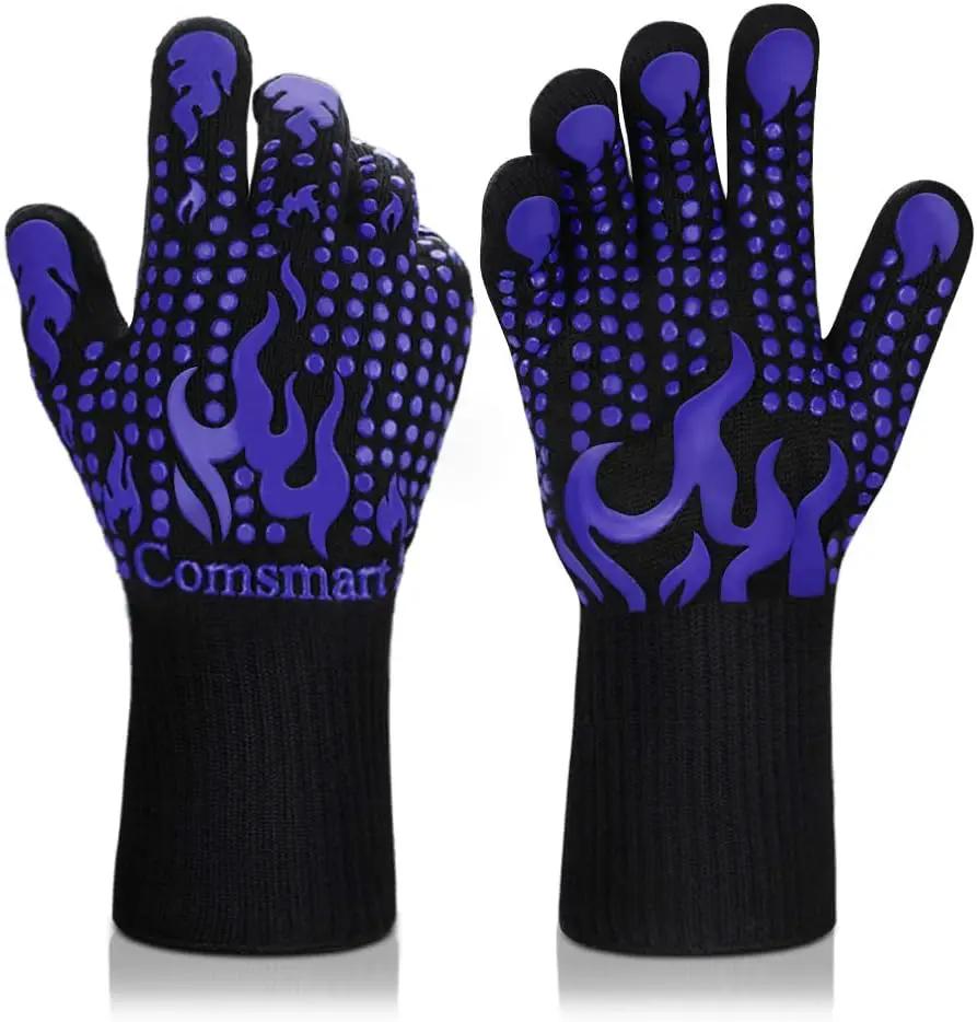 Comsmart BBQ Gloves, 1472 Degree F Heat Resistant Grilling Gloves Silicone Non-Slip Oven Gloves Long Kitchen Gloves for Barbecue, Cooking, Baking, Cutting by GreenHaven Gardens