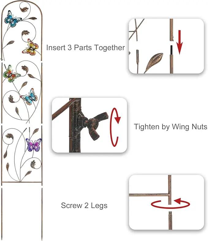Set of 2 Butterfly Metal Garden Trellis for Climbing Plants, Decorative Vegetables Flowers Vine Trellis for Outdoor Patio 60'' H x 11'' W by GreenHaven Gardens