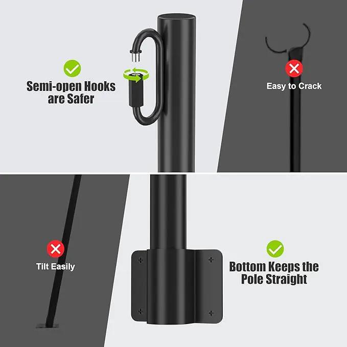 Suchtale 8 Pack 1.3 FT String Light Poles, Suspension Outdoor Fence Post Lights with Clip and Bracket, Outside String Lights Hanging, Wall Mounting Stand for Patio Garden Backyard Wedding Party, Black by GreenHaven Gardens