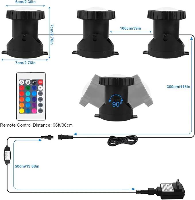 T-SUN LED Pond Light, 3 Head Lamps Submersible LED Pond Lights Color Changing Garden Pond Light with Remote Control, RGB Fish Tank Lights Fountain Spotlight for Garden, Pool, Aquarium Tank(3 Headlamp) by GreenHaven Gardens