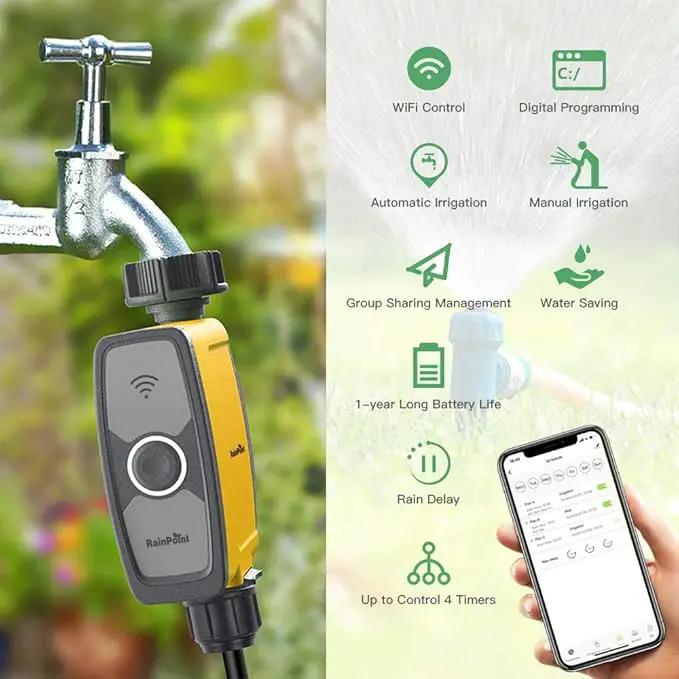 RAINPOINT WiFi Water Timer Hose Timer - Smart Garden Hose Faucet Timer with Weather Aware/3 Irrigation Plan/Automatic Rain Delay - APP Voice Control Sprinkler Valve Timer with WiFi Hub by GreenHaven Gardens