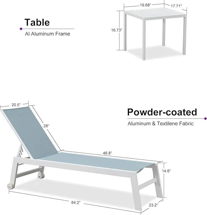 PURPLE LEAF Lounge Chair Outdoor Set of 4 White Aluminum Lounge Chairs with Wheels and Table Outdoor Chaise Lounge for Patio Pool Yard, Steel Blue by GreenHaven Gardens