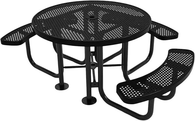 Heavy-Duty Portable Outdoor Picnic Table with Umbrella Hole, Punched Steel Patio Dining Furniture Made in America (46" Round Top, Textured Black) by GreenHaven Gardens
