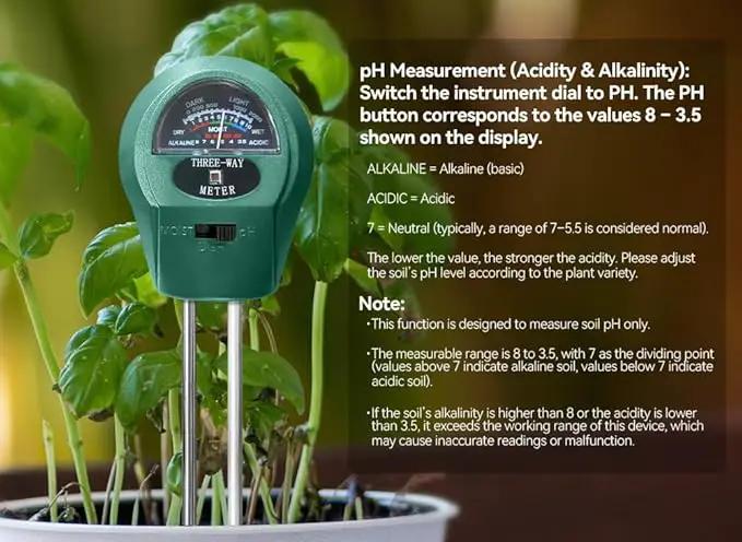 3-in-1 Soil pH Meter - Moisture, Light, and pH Tester for Garden, Lawn, Farm, Indoor & Outdoor Plant Care, Green by GreenHaven Gardens