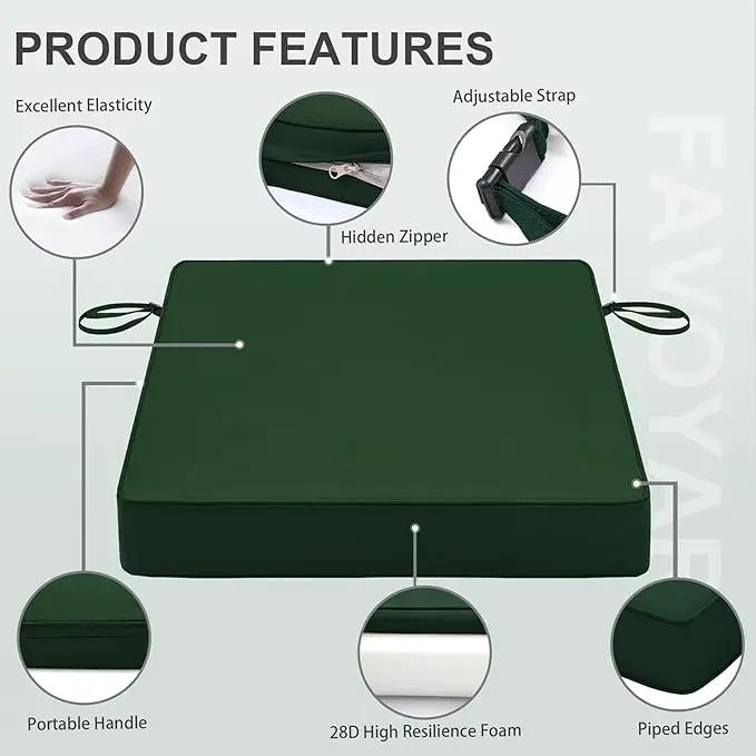 Favoyard Patio Chair Cushions 18 x 18 x 3 Inch Waterproof Outdoor Seat Cushions for Patio Furniture 3-Year Color Fastness Garden Sofa Couch Chair Pads with Handle & Adjustable Straps Set of 2, Green by GreenHaven Gardens