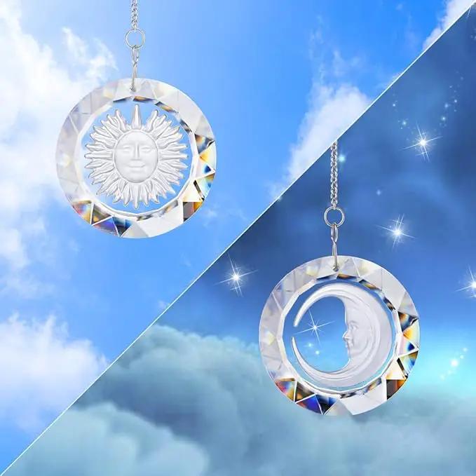 45mm Crystal Suncatcher Round Pendant Rainbow Maker for Home Car Decor (Moon and Sun) by GreenHaven Gardens