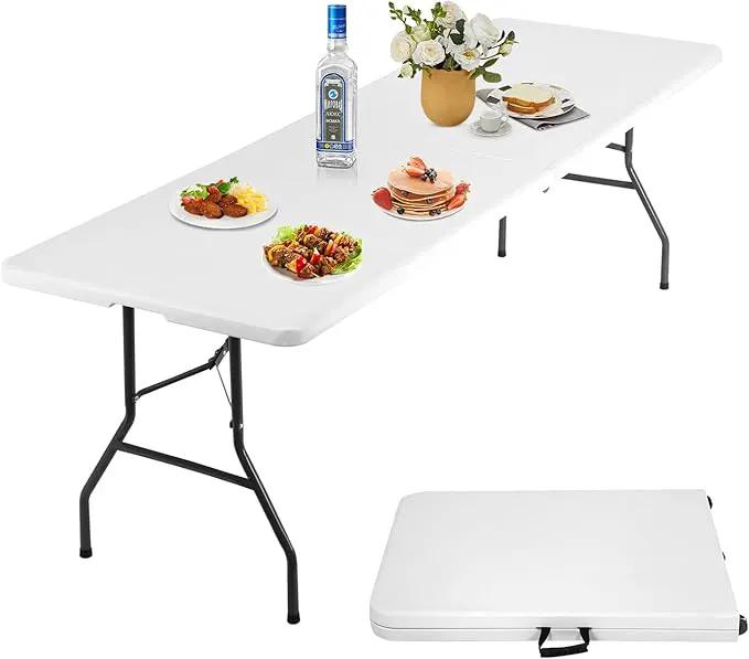 8FT Folding Table, Heavy Duty Foldable Table with Handle, Portable Fold-in-Half Utility Tables for Indoor & Outdoor Use Perfect for Camping BBQ Party Wedding Market Events, White by GreenHaven Gardens
