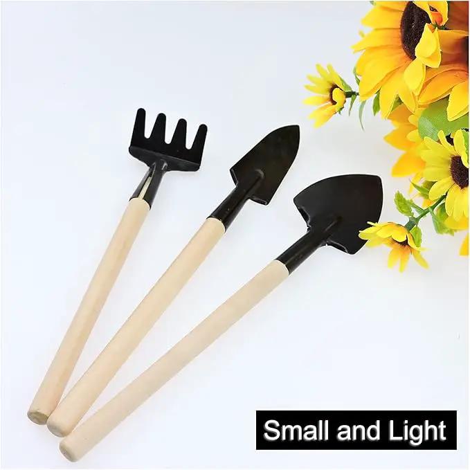Andiker Mini Gardening Tools, 3pcs Portable Garden Hand Tools Set, Miniature Gardening Rake Trowel and Shovel for Seedlings, Bonsai, Succulents, Herbs, Terrariums and Planting (3pcs) by GreenHaven Gardens