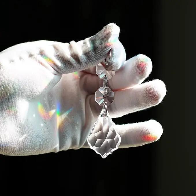 Maple Leaf 20pcs Crystal Chandelier Prisms Replacement Pendant Parts, 38mm Hanging Crystals Beads for Chandelier Wedding Decoration Clear