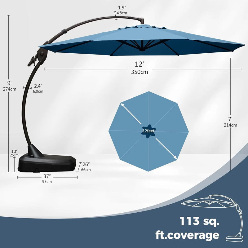 Grand patio 12 FT Sunbrella Cantilever Umbrella with Base Outdoor Aluminum Offset Umbrella with Tilt Adjustment (Sapphire Blue, 12 FT-Sunbrella) by GreenHaven Gardens