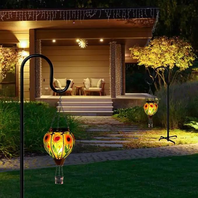Starsoul 2 PC Sunflowers Hot Air Balloon Solar Lantern with Flame Glass Hanging Outdoor Hot Air Balloon Solar Light Waterproof Garden Patio Yard Party Decorations by GreenHaven Gardens