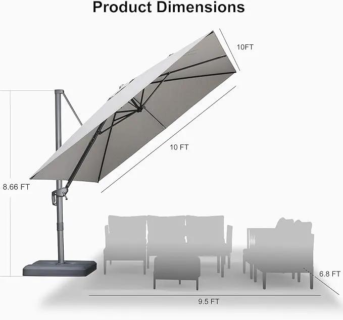 PURPLE LEAF 10 FT Cantilever Patio Umbrella Outdoor Aluminum Offset Square Umbrella with 3 Years Fade Resistance Recycled Fabric and 360-degree Rotation for Deck Pool Garden, Pebble Grey by GreenHaven Gardens