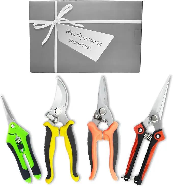 4 Pack Garden Pruning Shears Scissors Set, Stainless Steel Sharp Clippers Flower Shears Florist Scissors with Non-Slip Grip for Plant Tree Trimmers Secateurs by GreenHaven Gardens