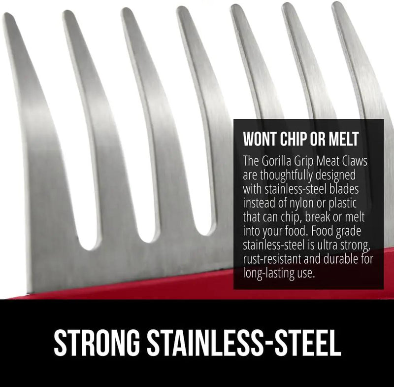 GORILLA GRIP BPA-Free Chicken Shredder Meat Claws, Sharp Stainless Steel Food Shredding Fork, Comfortable Handle, Easily Shred Pulled Pork, Taco Meats, Kitchen Smoker BBQ Tool, Dishwasher Safe, Red by GreenHaven Gardens