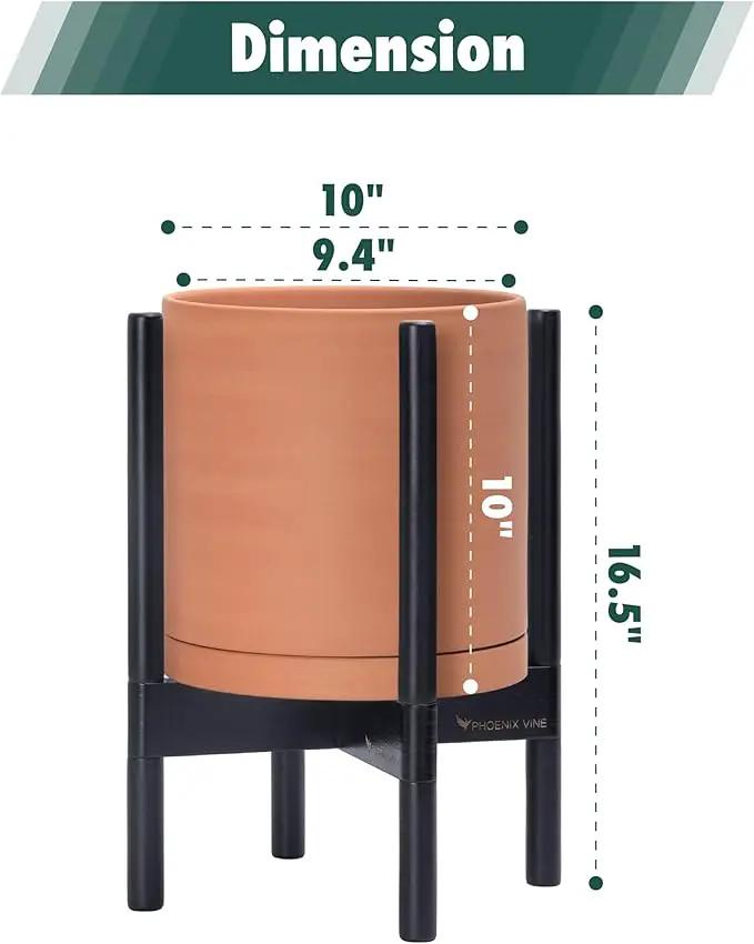 D'vine Dev Terracotta Planter with Ebony Stand - 10 Inch Modern Round Flower Pot with Wood Planter Holder, Terracotta, 55-B-L-5 by GreenHaven Gardens