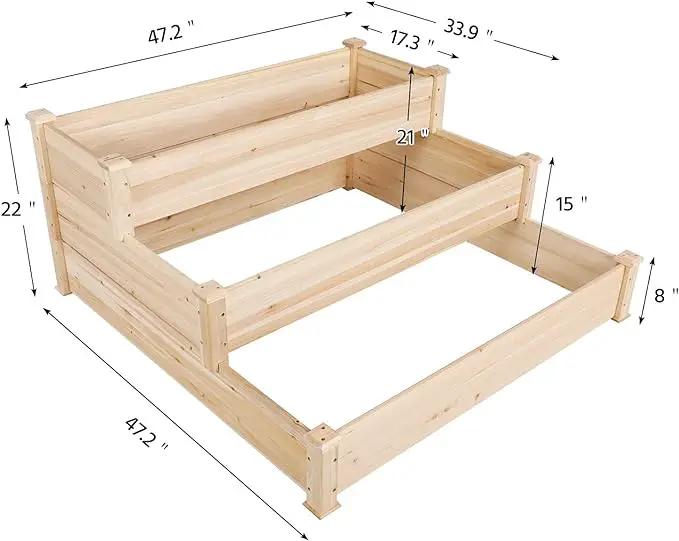 Yaheetech 3 Tier 47 x 47 x 22in Raised Garden Bed Horticulture Outdoor Elevated Flower Box Tiered Garden Bed Wooden Vegetables Growing Planter for Backyard/Patio/Gardener by GreenHaven Gardens