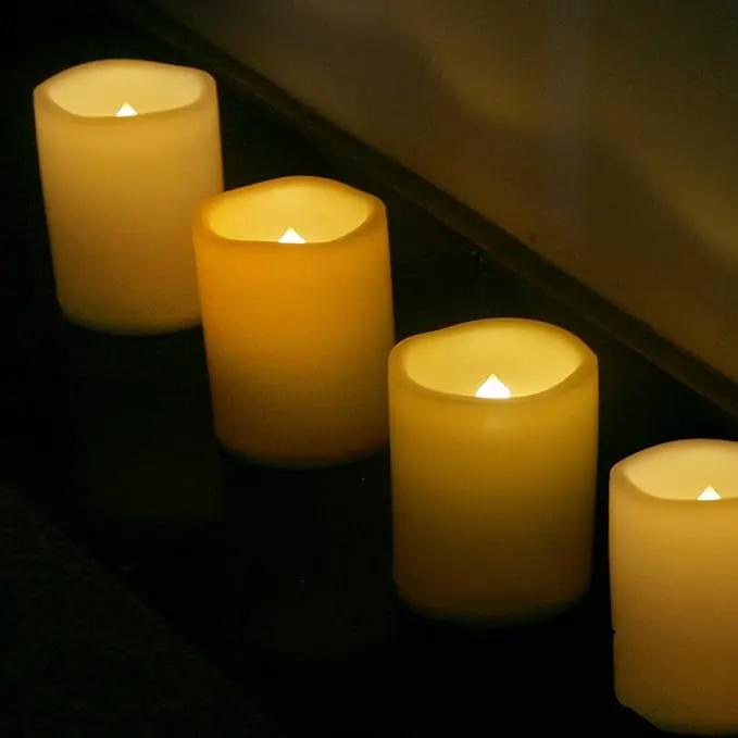 CANDLE CHOICE Waterproof Outdoor Battery Operated Flameless Candles Remote Timer White Plastic Realistic Flickering Fake Electric LED Pillars Lantern Garden Wedding Christmas Decorations 3”x4” 6 Pack by GreenHaven Gardens