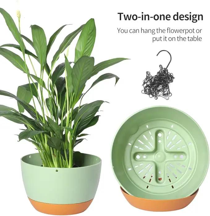 2 Pack Plastic Hanging Planters Set ,10 Inch Hanging Flower Plant Pot with Drainage Hole for Indoor Outdoor Plants, Round Hanging Basket with Removable Tray for Home Garden Porch Balcony Patio Decore by GreenHaven Gardens