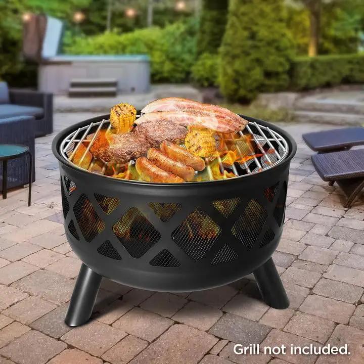 Red Mountain Valley 24'' Outdoor Wood Burning Fire Pit with Spark Screen, Fire Poker, Cover, 2-in-1 Functionality Cross-Woven Steel Fire Pits for Outside, Outdoor Fireplace for Camping,Patio,Backyard by GreenHaven Gardens