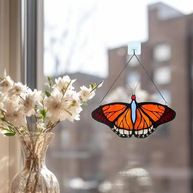 Stained Glass Window Hangings Butterfly Tiffany Style Butterfly Suncatcher for Window Hanging Suncatchers Handcrafted Ornament (Yellow) by GreenHaven Gardens