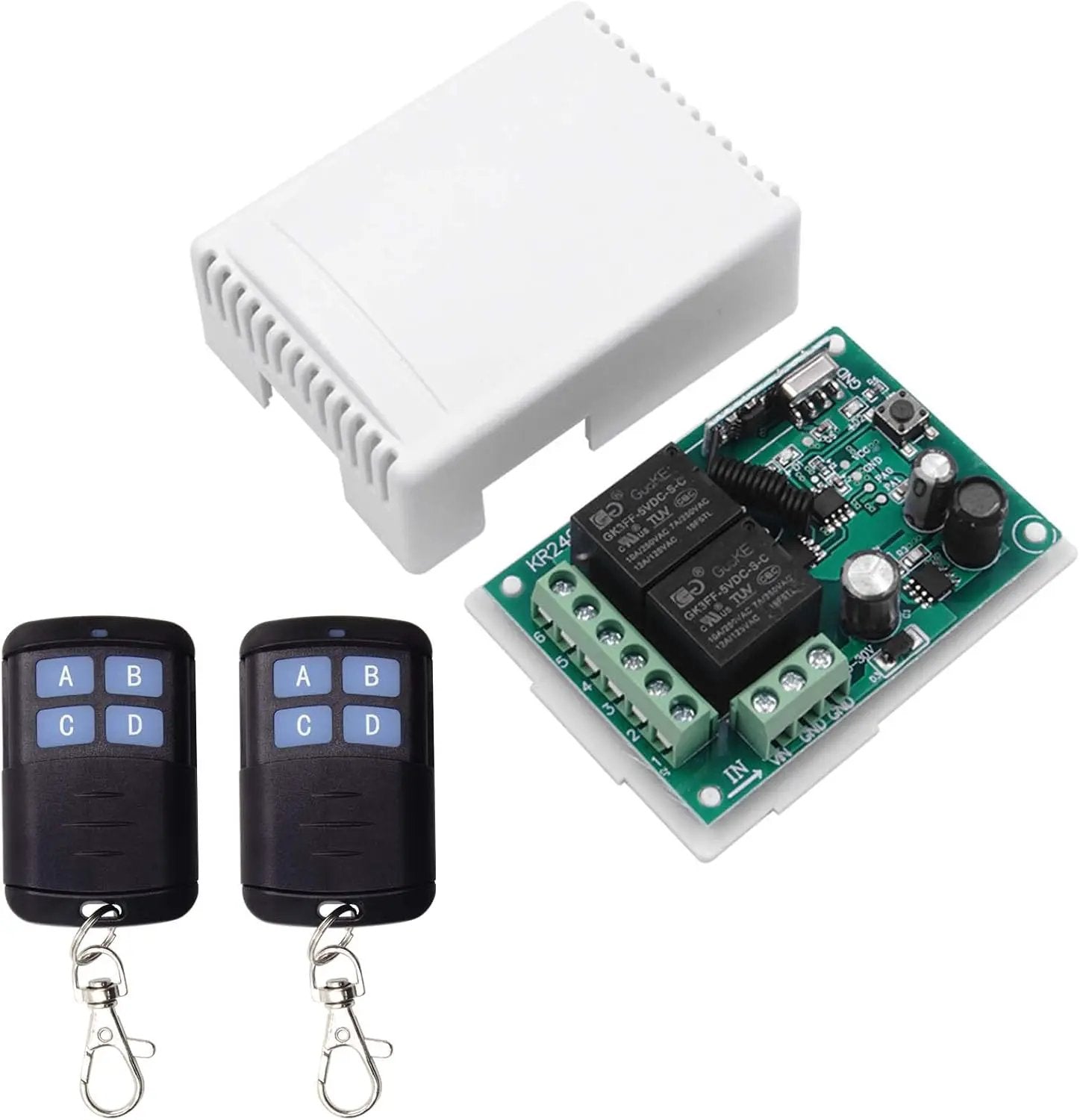 QIACHIP 12V 24V Wireless RF Remote Control Relay Switch Universal 2 Ch 433MHz Receiver Momentary or Toggle Switch with 2 Transmitters for Garage Door Openers LED Lights Motor Curtain by GreenHaven Gardens