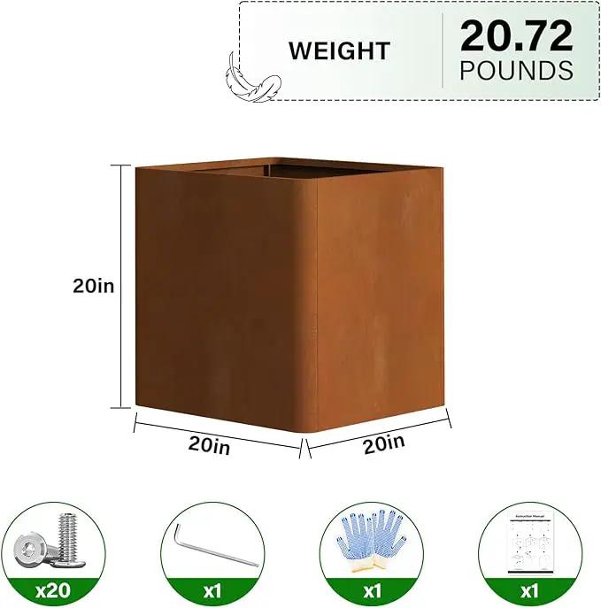 Corten Steel Planter Box 20" L x 20" W x 20" H,Large Metal Square Planter for Outdoor Plants,Metal Cube Flower Pot with Drainage Hole for Porch Hotel Patio Yard by GreenHaven Gardens