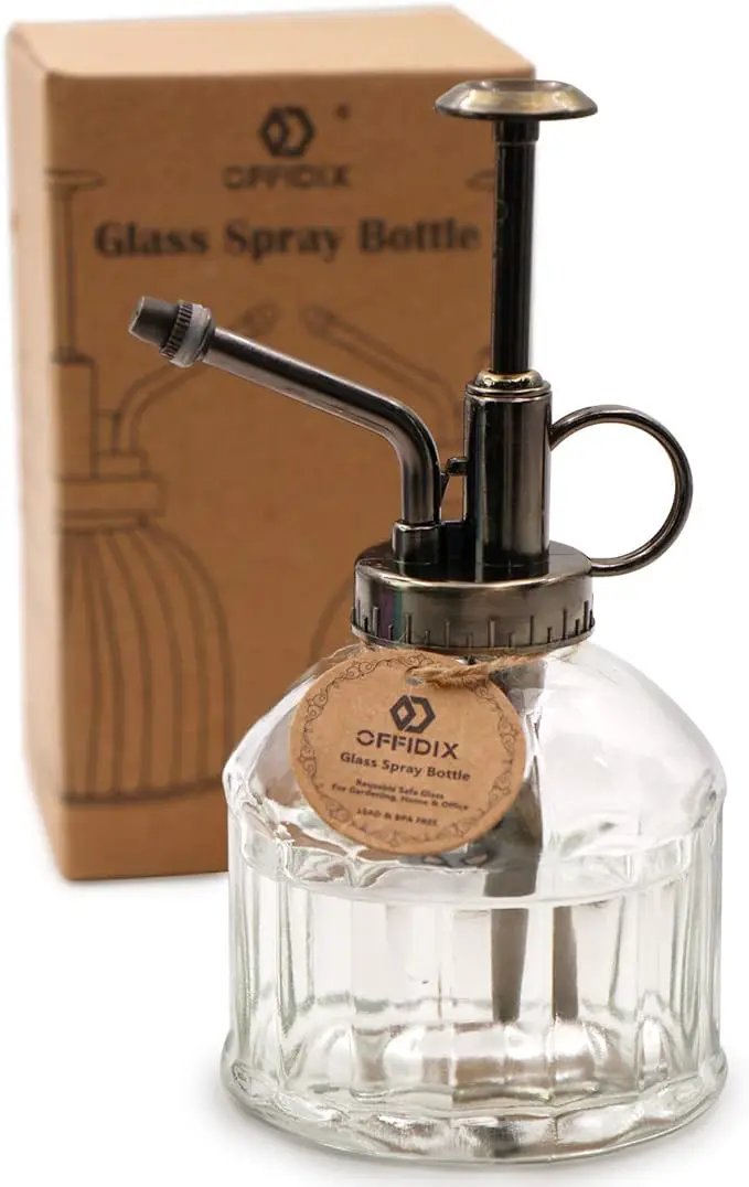 OFFIDIX Transparent Glass Watering Spray Bottle,Plant Mister with Plastic Bronze Plastic Top Pump, Glass Small Watering Can for Indoor Potted Plant, Outdoor Indoor Garden, Plants, Cleaning Solutions by GreenHaven Gardens
