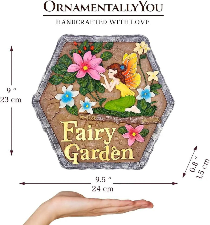 Elegant Resin Stepping Stone, Outdoor Garden Pathway Decoration (Fairy Kisses and Flowers Garden Stepping Stone, 9.5" Outdoor Decoration Statue) by GreenHaven Gardens