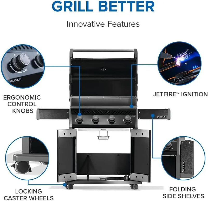 Napoleon Rogue 525 Propane Gas Grill, Black, Durable 4-Burner BBQ by GreenHaven Gardens