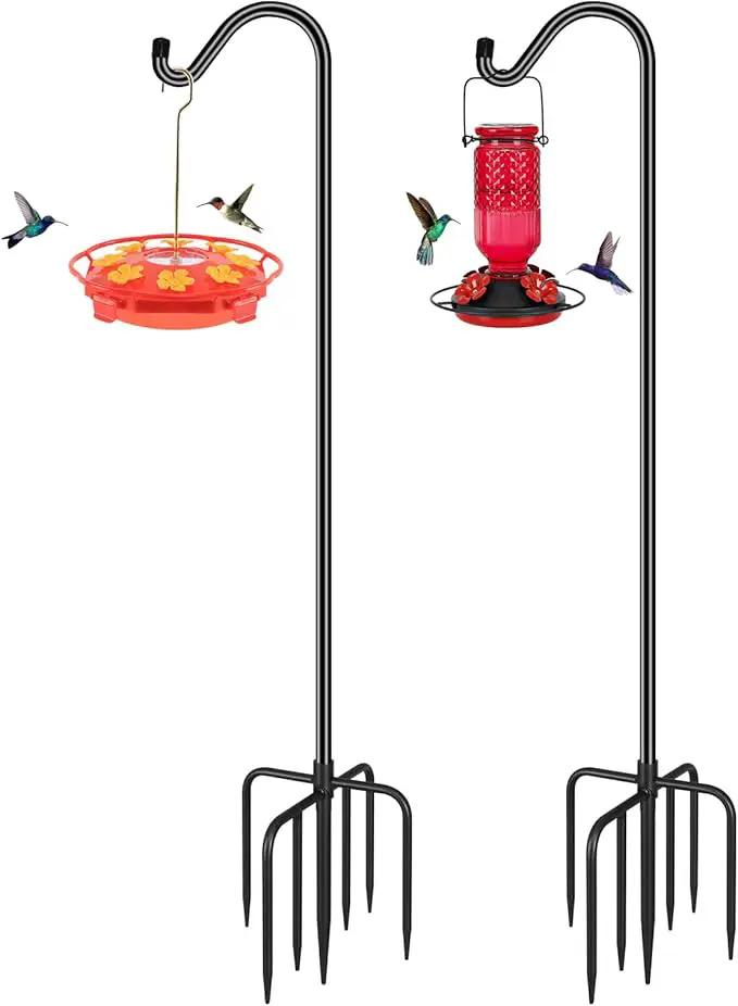 FEED GARDEN Shepards Hooks for Outdoor Bird Feeder Pole 60 Inch Adjustable Tall Heavy Duty Shepherds Hooks for Hanging Plant Baskets, Solar Lights, Wedding Decor, Lanterns, Black (2 Pack) by GreenHaven Gardens