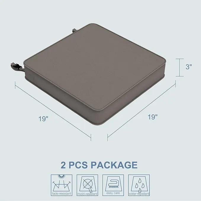 LVTXIII Patio Chair Cushions 19"x19"x3", Water-Repellent Outdoor Seat Cushions for Patio Furniture, Square Chair Pads with Ties for Home Garden Decoration, Set of 2, Dark Grey by GreenHaven Gardens
