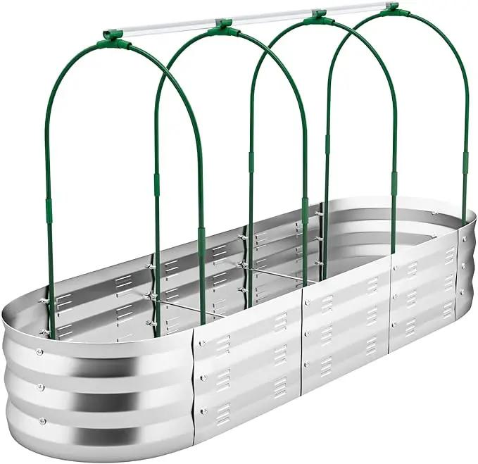 POTEY Raised Garden Bed with Greenhouse Galvanized Planter Box with 2 Greenhouse Cover for Outdoor Gardening Garden Box for Fruit, Vegetable, Flower, Herbs and Strawberry Plant by GreenHaven Gardens