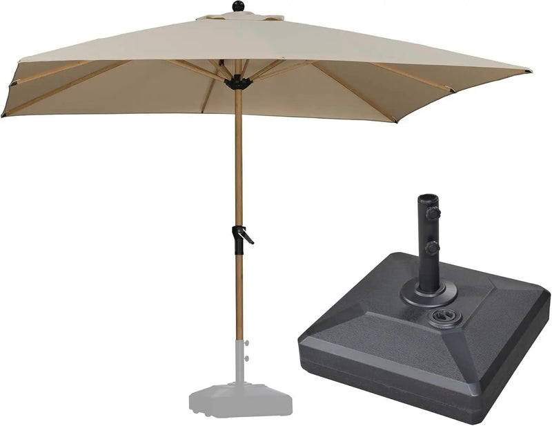 PURPLE LEAF 10' x 10' Square Patio Umbrella with Base Outdoor Umbrella Market Umbrella with Crank & 8 Ribs Aluminum Outdoor Table Umbrella for Pool Deck Backyard, Beige by GreenHaven Gardens