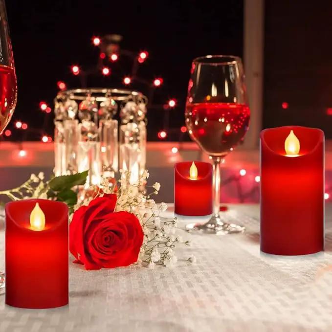 Flameless Battery Operated Flickering Candles:3PACK Red Real Wax Pillar Candle,Electric LED Candle with 10-Key Remote Control and 24 Hours Timer for Home Decoration Holiday Party by GreenHaven Gardens